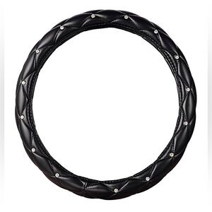 Leather Auto Car Steering Wheel Cover, Anti Slip Universal 15 Inch, Black